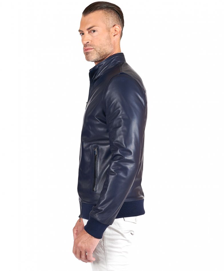 Bomber pelle uomo giubbino giacca pelle blu bomber 106