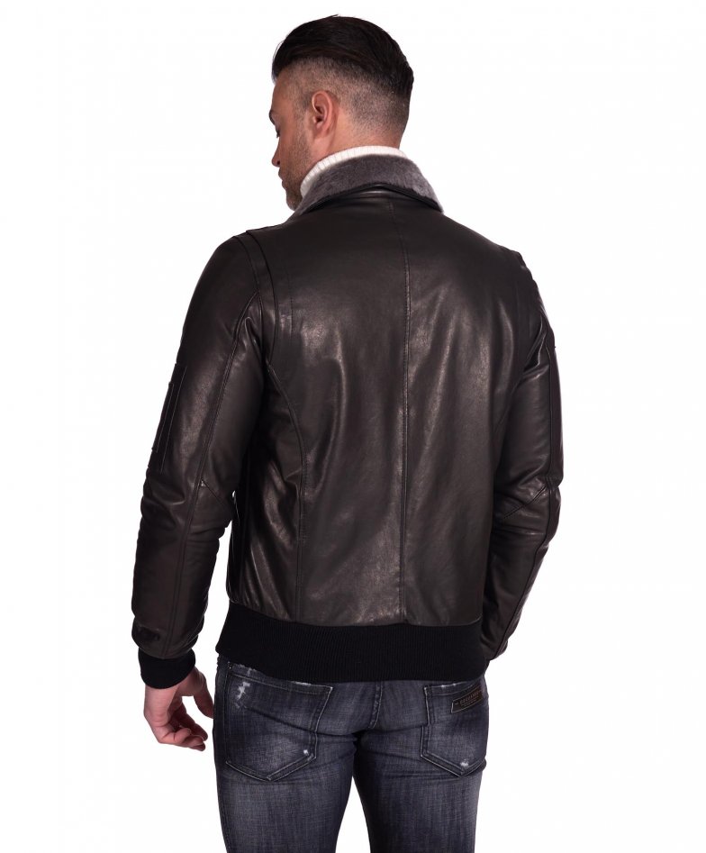 Giacca da uomo in pelle aviatore nero 001577