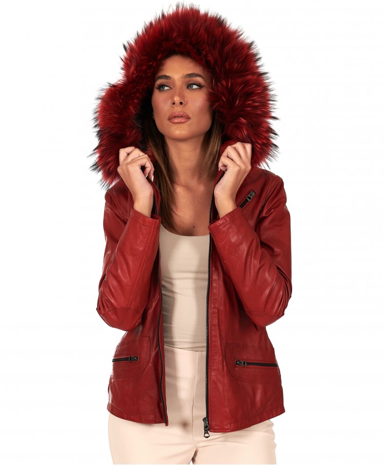 Parka in pelle rossa con...