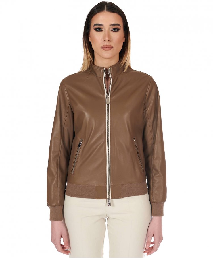 Bomber in pelle color fango...