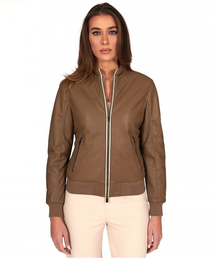 Bomber in pelle color fango...