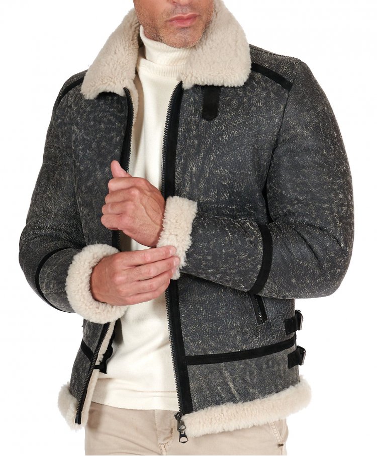 Montone safari Shearling biker uomo collo camicia con fibbia