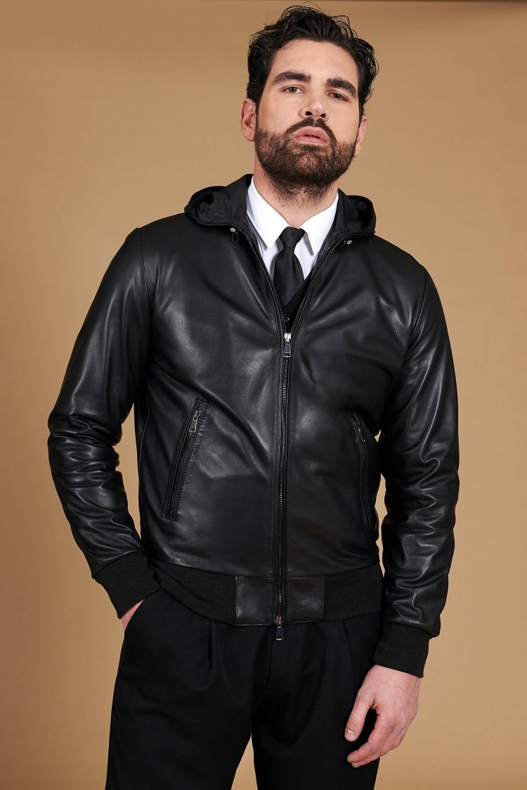 Giacca bomber in pelle nera...