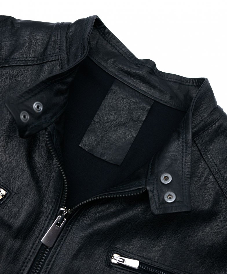 Hamilton - Giacca biker in pelle nera vintage effetto invecchiato