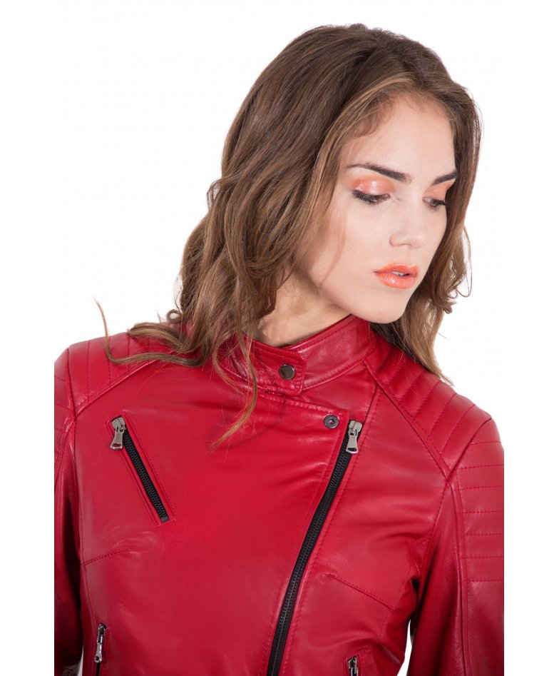 Giacca moto in Pelle Rossa da Donna