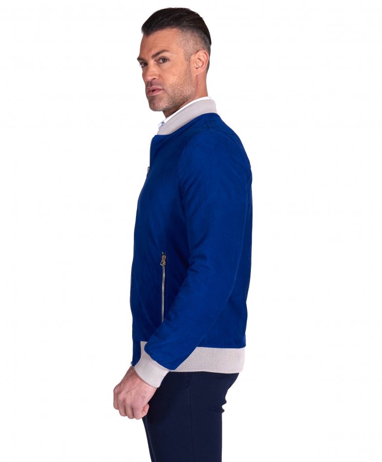 Bomber Uomo in Pelle Blu Elettrico