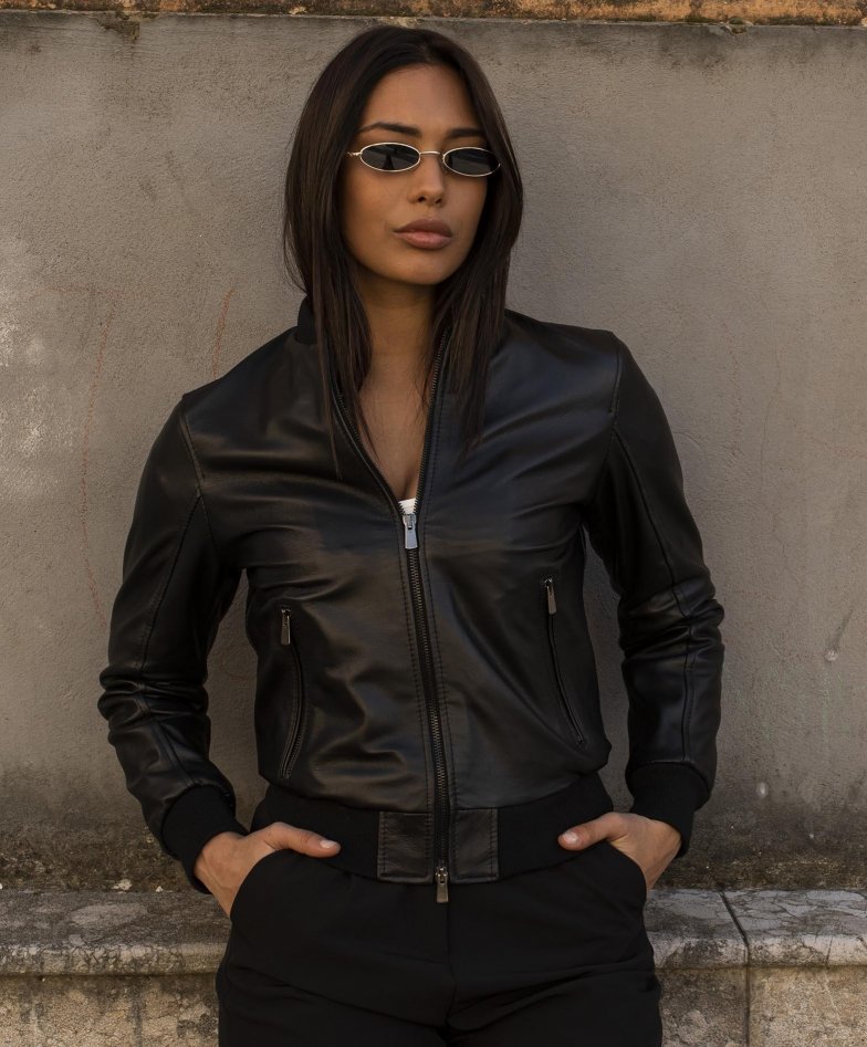 Bomber Nero in pelle da Donna